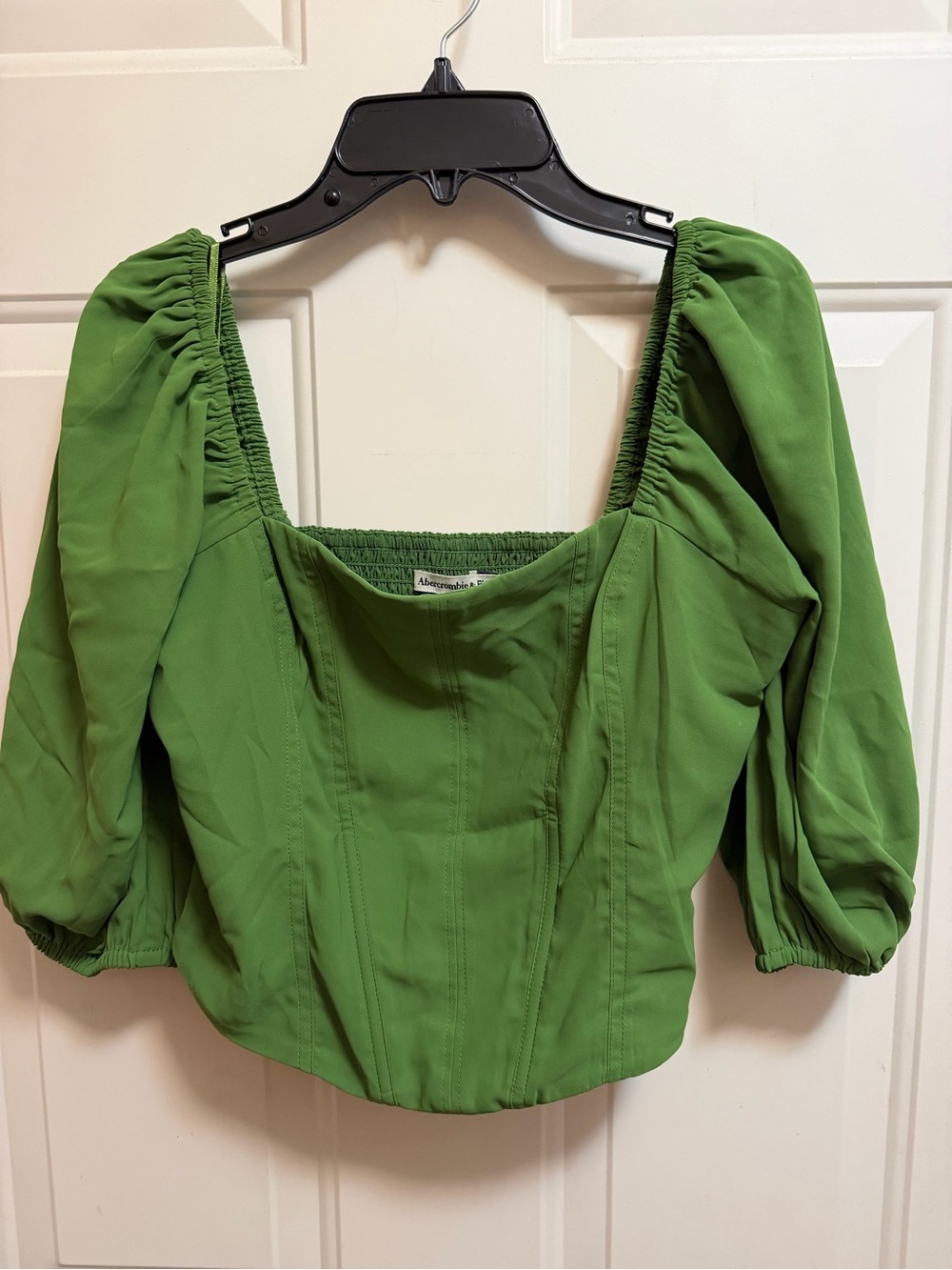 Abercrombie & Fitch Olive Green Square Neck Puff Sleeve Top